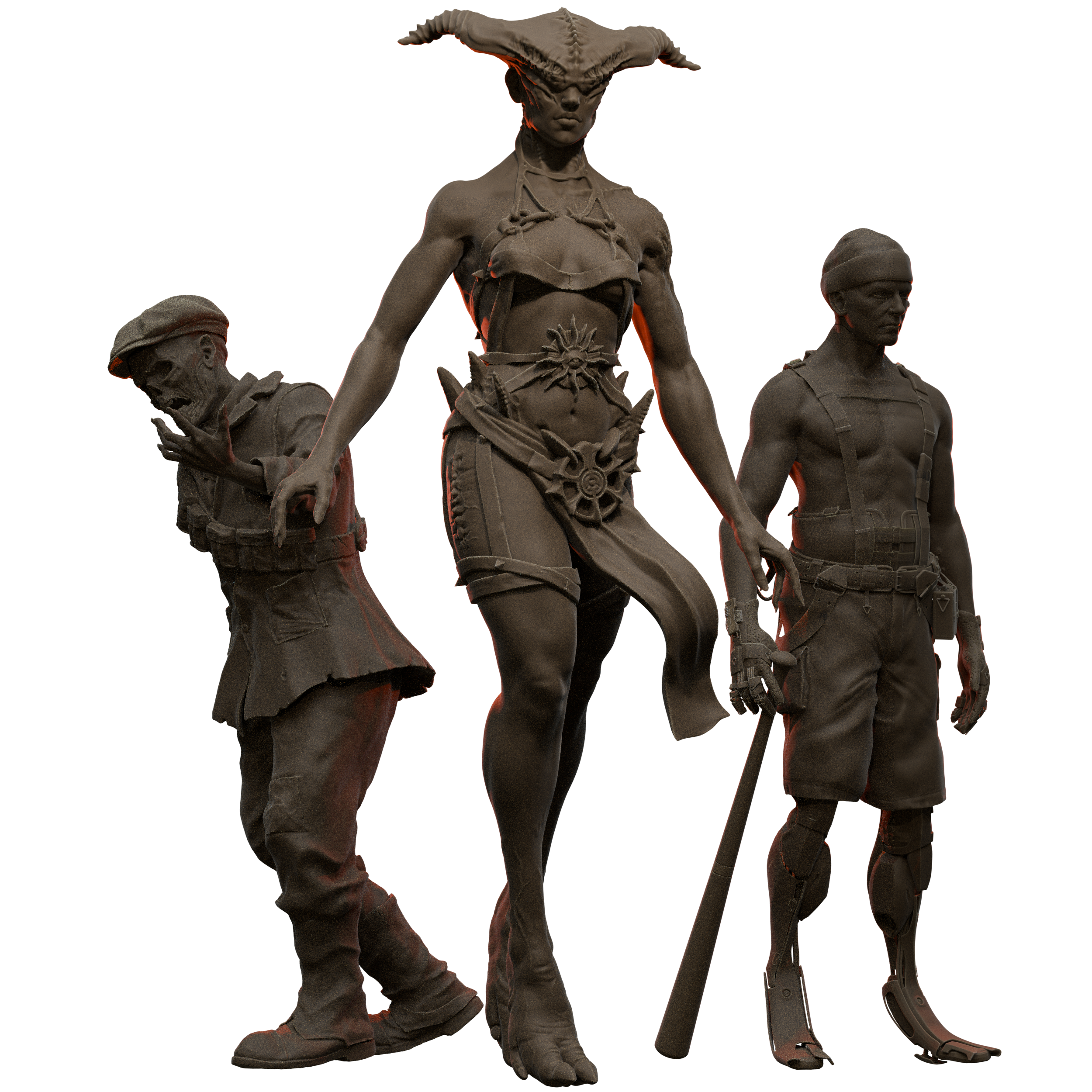 3D-Printable Statuettes of demons, cyberpunk dudes for resin 3D-Printing
